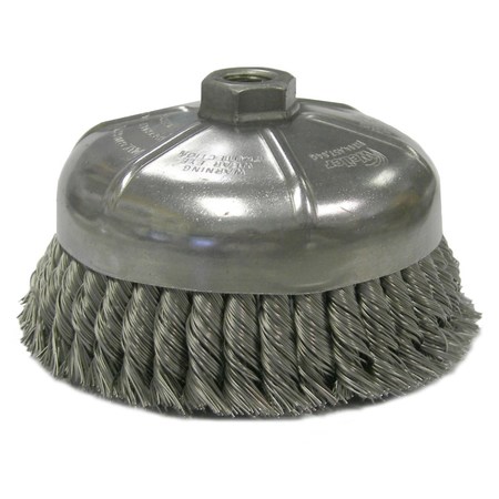 Weiler 6" Single Row Knot Wire Cup Brush .023" Steel Fill 5/8"-11 UNC Nut 12376